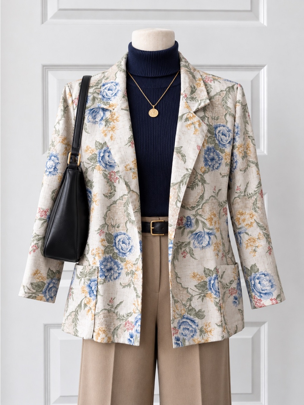 Vintage 90s Joanna Floral Blazer Large Rayon Poly Linen Blend Cottagecore Grandm
